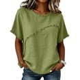 thumbnail image 2 of IYYVV Summer Linen Tops for Women 2026 Crew Neck Short Sleeve Shirts Casual Solid T-Shirts Lightweight Loose Blouse Green S, 2 of 4