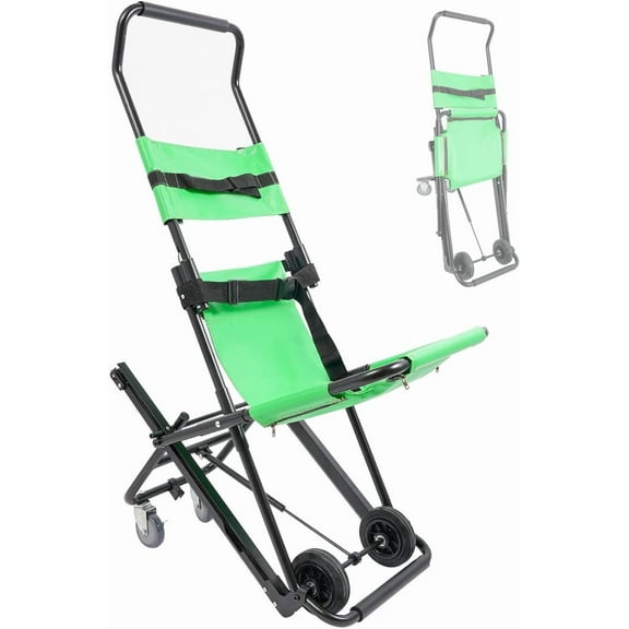 Manual Stair Chair, Folding Emergency Stair Climbing Wheelchair, Ambulance Firefighter Evacuation Portable Transport Lift Stair Chair, for Elderly, Disabled Transfer, Load 159kg (Green)