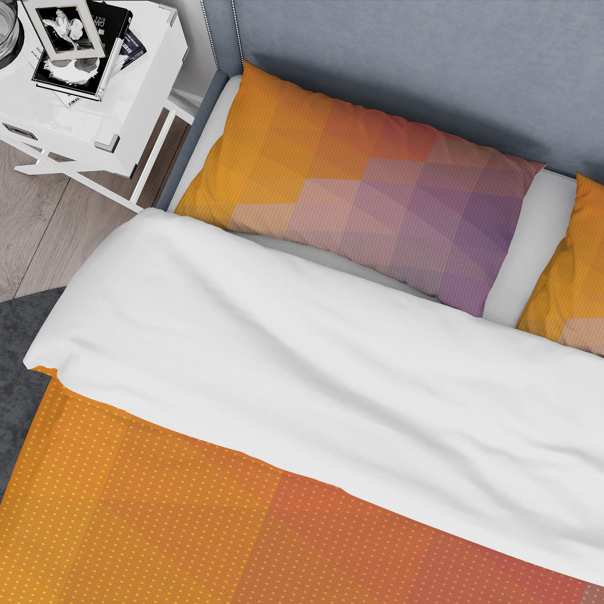 Designart 'Dotted Triangular Geometry in Yellow and Purple' Modern & Contemporary Duvet Cover Set