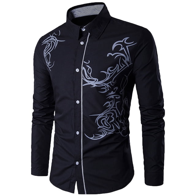 Camisa de Blusa Superior de Manga Larga Ajustada Con Botones de Patrón Casual Para Hombres Odeerbi ODB-6