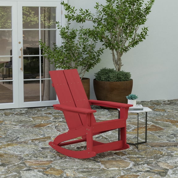 Merrick Lane UV Treated All-Weather Polyresin Adirondack Rocking Chair in Red for Patio, Sunroom, Deck and More