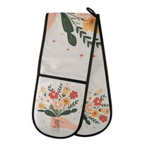 Yayeee Double Oven Mitt Kitchen Heat Resistant Baking 35" x7" Quilted Glove, Yellow Cute Flower