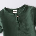 thumbnail image 4 of UngA Toddler Baby Boy 2 Piece Outfit Summer Cotton Linen Casual Short Sleeve T-Shirt Pants Set Kids Cute Plain Spring Clothes (Dark Green,18-24 Months), 4 of 6