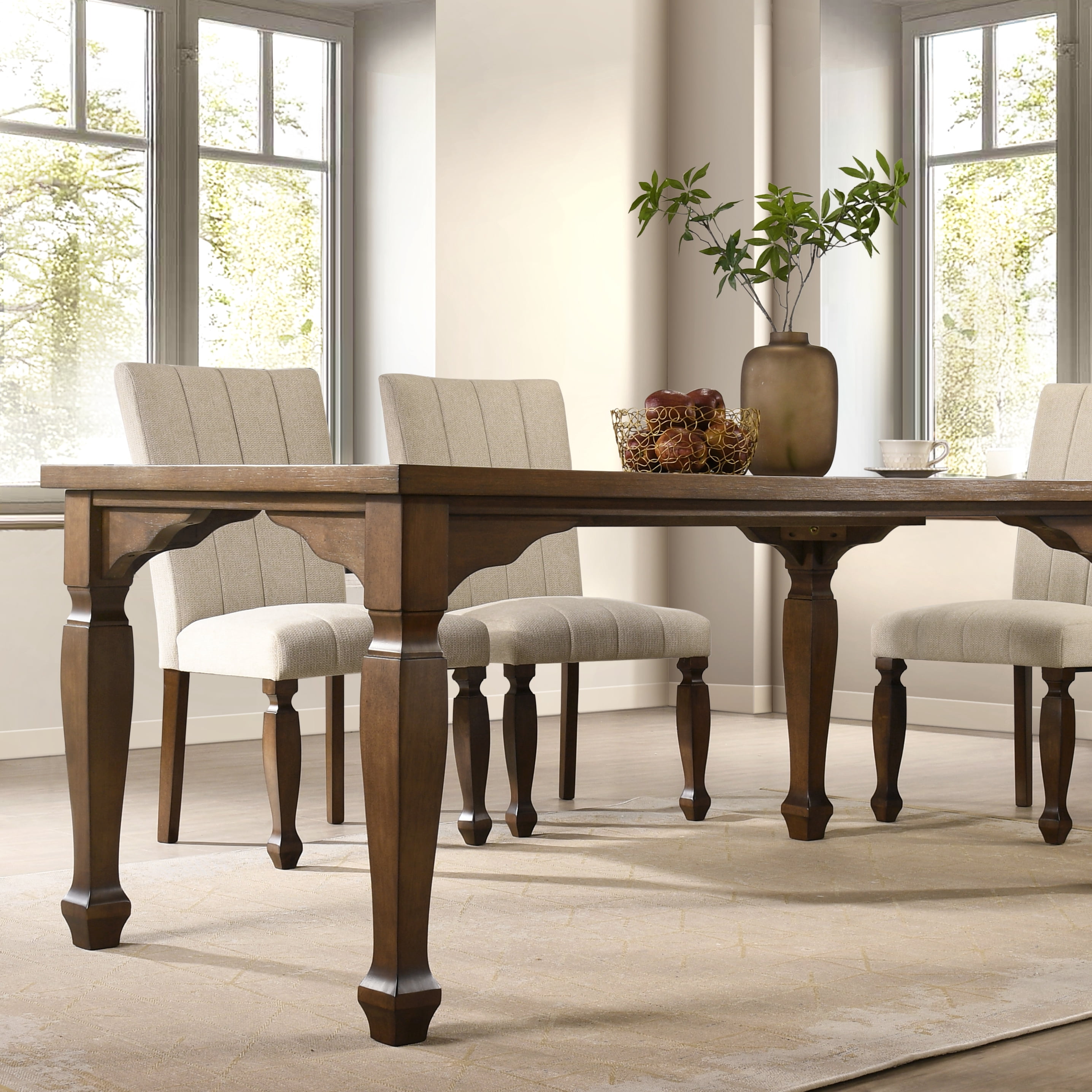 Roundhill Furniture Rowan 6-Piece Dining Set, 72-inch Dining Table with 4 Chairs and Bench, Walnut Finish