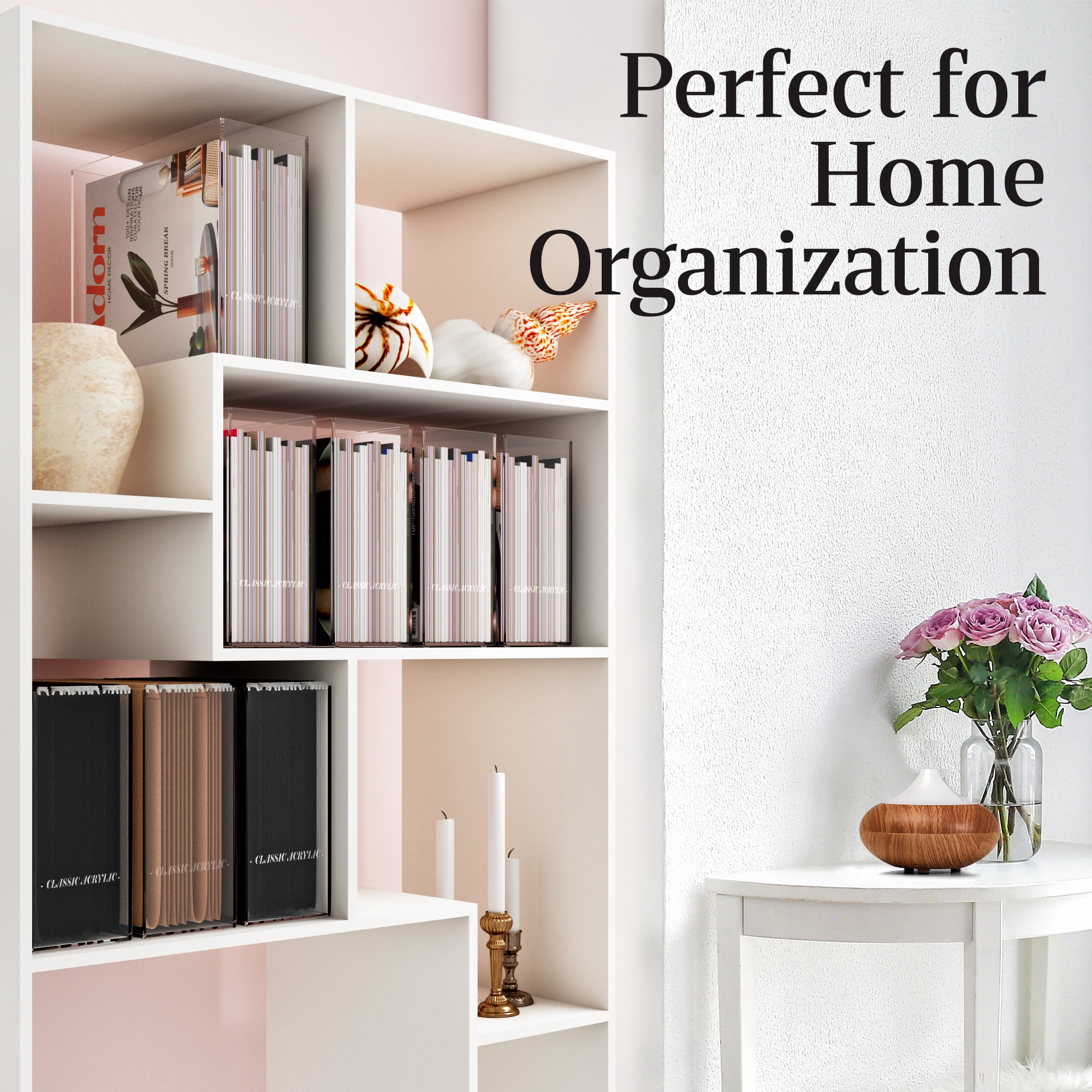 CLASSIC ACRYLIC File Organizer for Home and Office Organization, Clear, 10"x12"x4" Gift Box Included