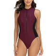 thumbnail image 3 of Haitryli Women One Piece Swimsuit Monokini Swimwear Swimming Surfing Bodysuit One Piece Unitard Burgundy XL, 3 of 5