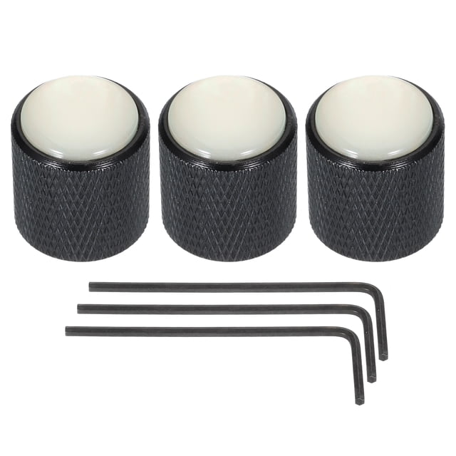Perillas de control de volumen y tono para guitarra y bajo con tapa de concha blanca, 6mm, control de volumen de metal negro con llave hexagonal interna, paquete de 3