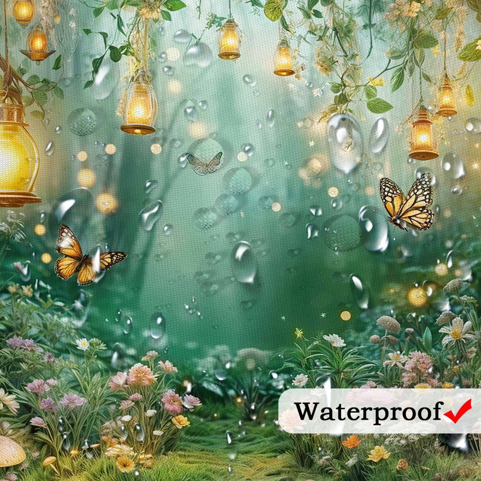 Spring Enchanted Forest Shower Curtain, Fairy Tale Wonderland Garden Shower Curtains Set for Bathroom, Mushroom Butterfly Woodland Fairy Fabric Bath Curtain with Hooks, 69X70IN