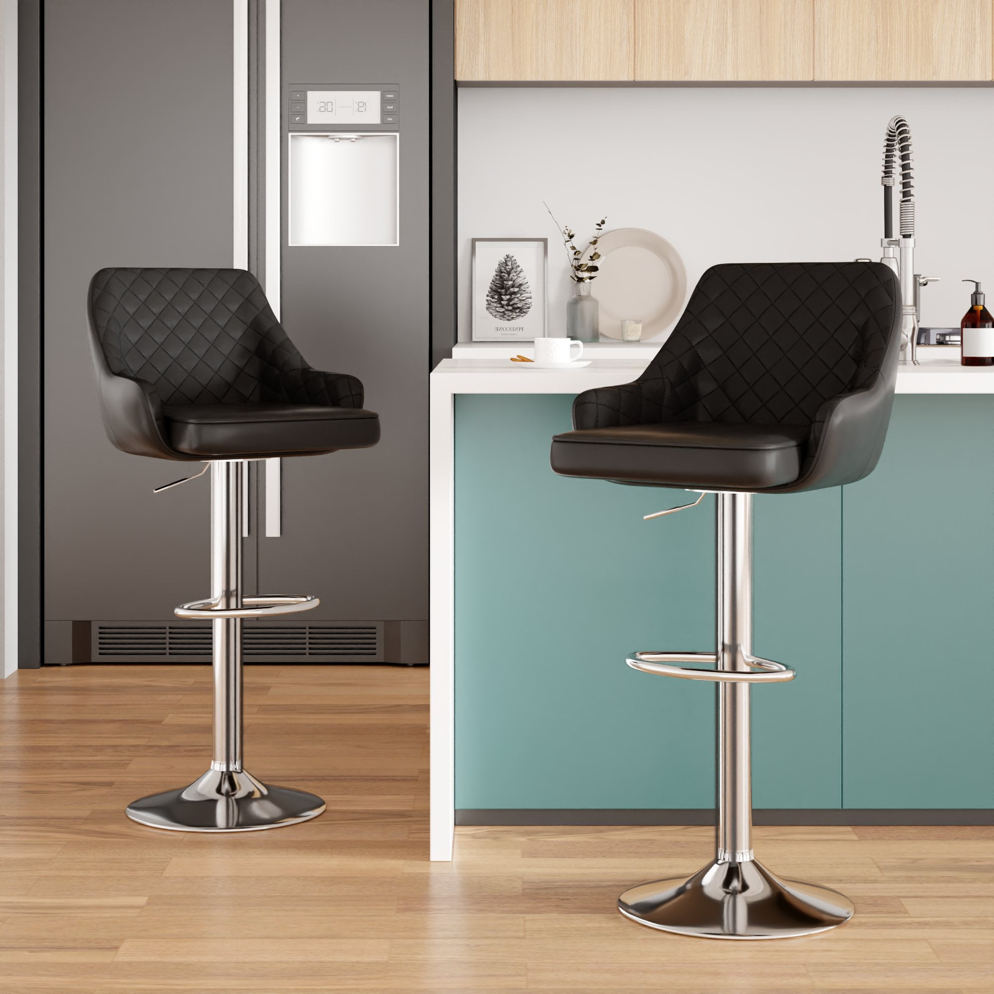 VECLO Bar Stools Adjustable Swivel with Back and Armrest, Black (Set of 4)