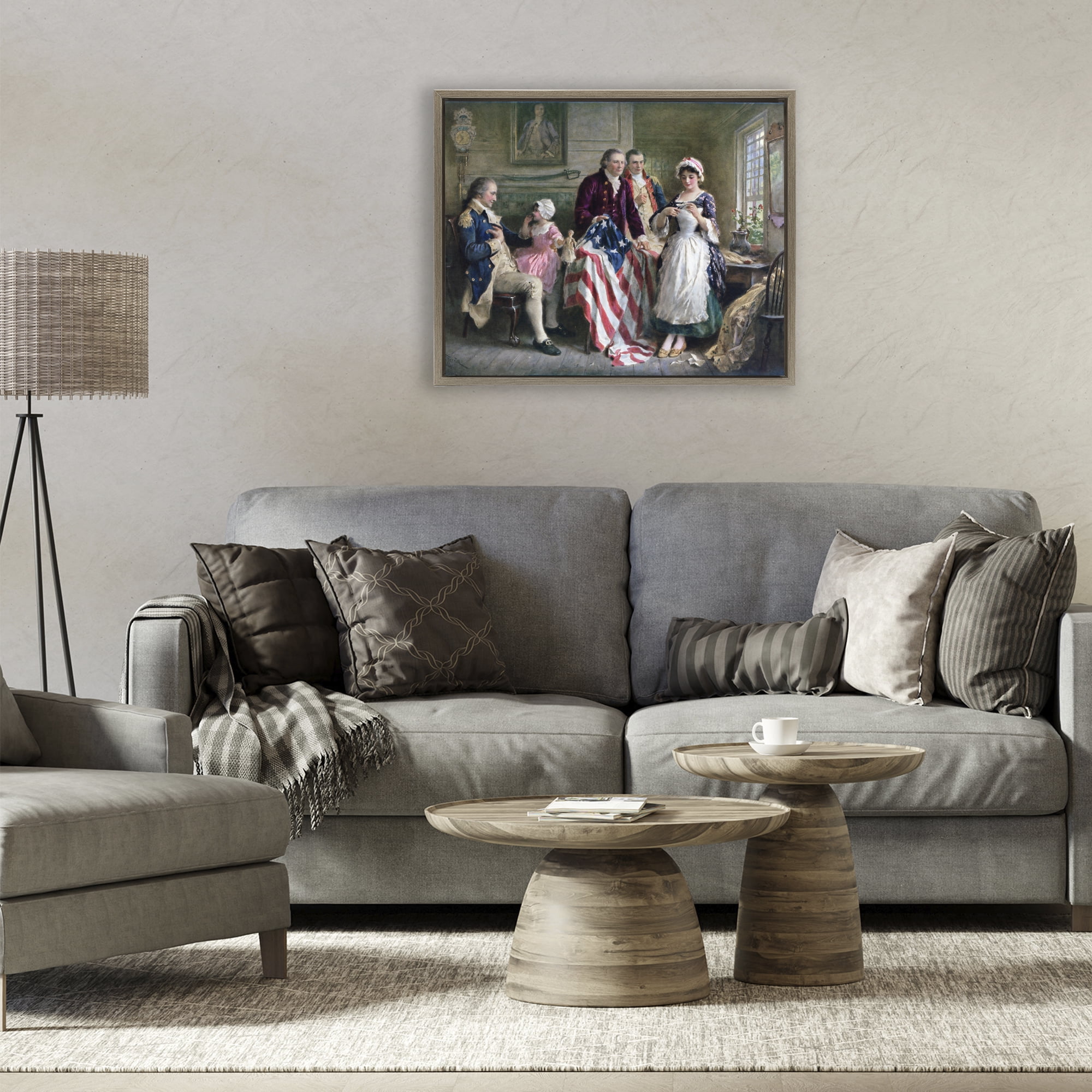 Historical Betsy Ross Brown Framed Floater Canvas Wall Art, design by Arlington Prints