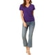 thumbnail image 2 of INSPIRAR CHIC Blusas de Mujer con Manga Corta en V, Decoración de Botones, Fruncidas, Casual, Morado S, 2 of 7