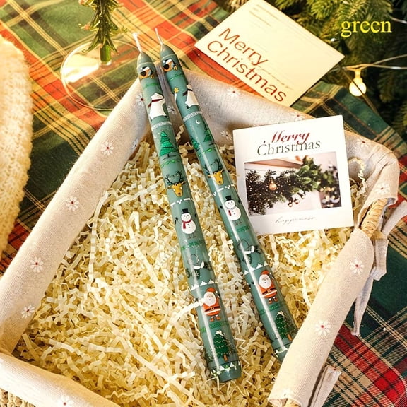 AMK Set of 2 Christmas Scented Taper Candles, 9.84 Inch Decorative Candles with Snowman, Reindeer and Christmas Tree Design, for Dining Table Centerpiece, Holiday Party, Home Decor and Christmas Gift