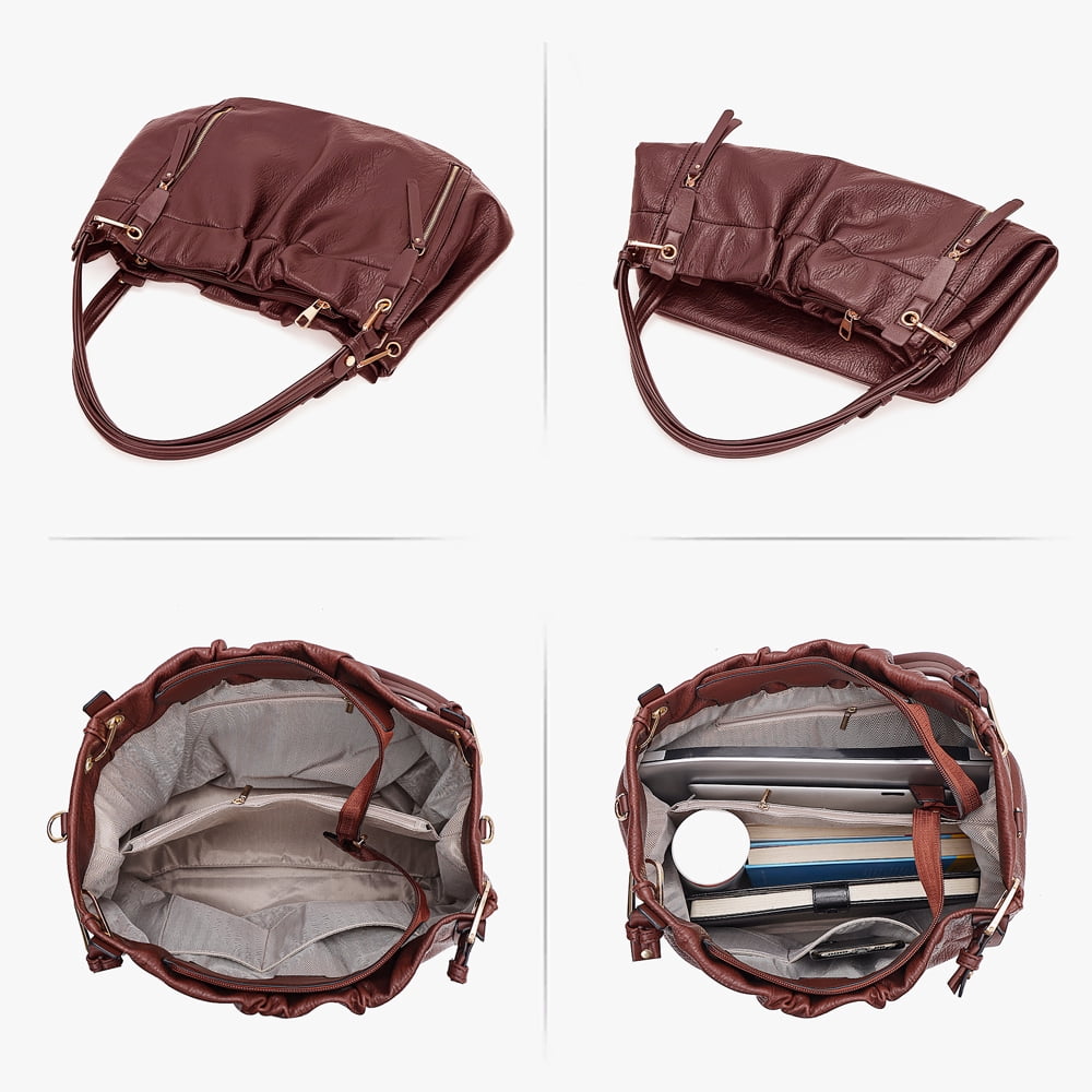 Capamaster Slouchy Hobo Handbag for Women, Soft Faux Leather Shoulder Purse with Top Handles and Front Zipper Pockets, Coffee