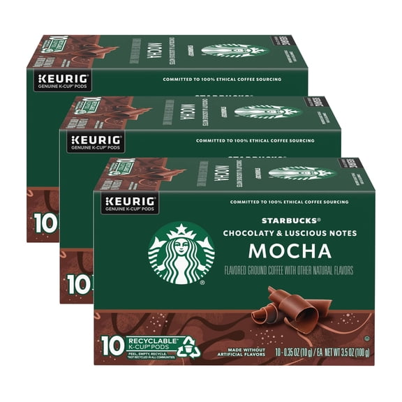 Starbucks Flavored Coffee K-Cup Pods, Mocha Flavored Coffee, Made Without Artificial Flavors, Keurig Genuine K-Cup Pods, 10 Ct K-Cups/Box (Pack Of 3 Boxes)