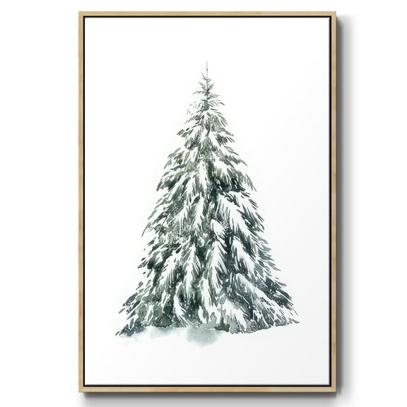 Blue Spruce I - Framed Gallery Wrapped Holiday Canvas - 17 x 25 - Natural Wood Frame