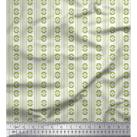 Soimoi Green Rayon Crepe Fabric Aztec Geometric Print Fabric by the Yard 46 Inch Wide