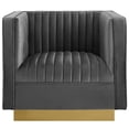 thumbnail image 5 of Modern Contemporary Urban Living Room Lounge Club Lobby Tufted Armchair Accent Chair, Velvet Fabric Metal Steel, Grey Gray, 5 of 5