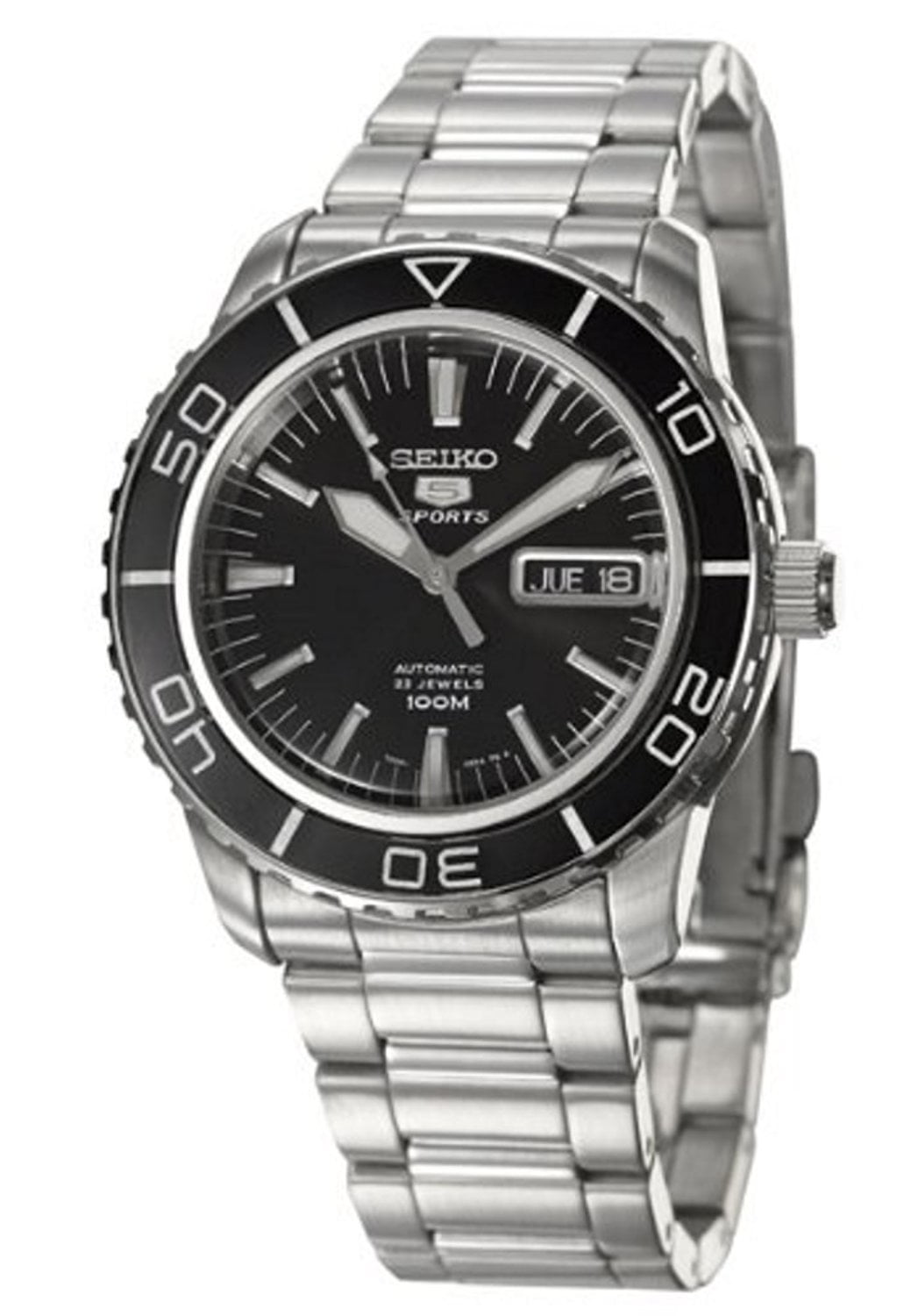 burgemeester sterk Halve cirkel Seiko Men's 5 SNZH55 Automatic Black Dial Stainless Steel Watch -  Walmart.com
