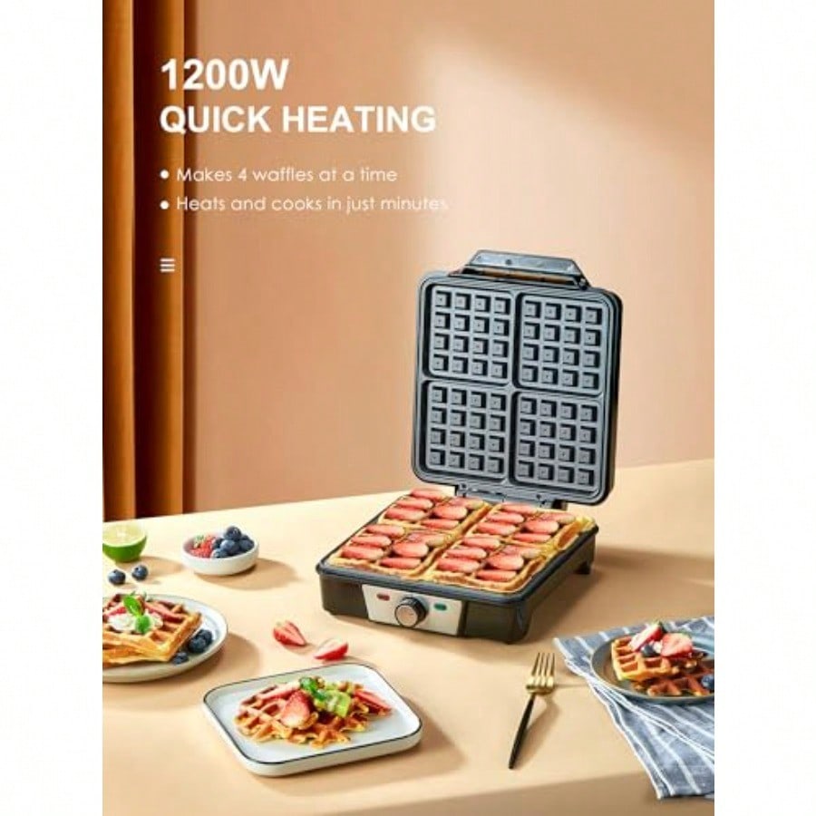 Belgian Waffle Maker Waffle Iron  Waffle Iron with Browning Knob Nonstick Plates Indicator Lights