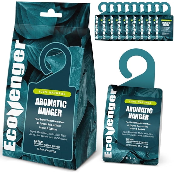 EcoVenger Pest Control Aroma Hanger 10-Pack Natural Peppermint/Cedar/Lemongrass Insect Repellent Moths Mosquitoes, Spiders, Roaches, Weather-Proof Lasting Bug Deterrence, Safe Around Children & Pets