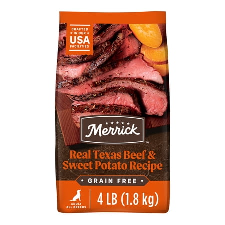 Merrick Premium Grain Free Dry Adult Dog Food Wholesome And Natural Kibble Real Texas Beef And Sweet Potato 4.0 lb. Bag