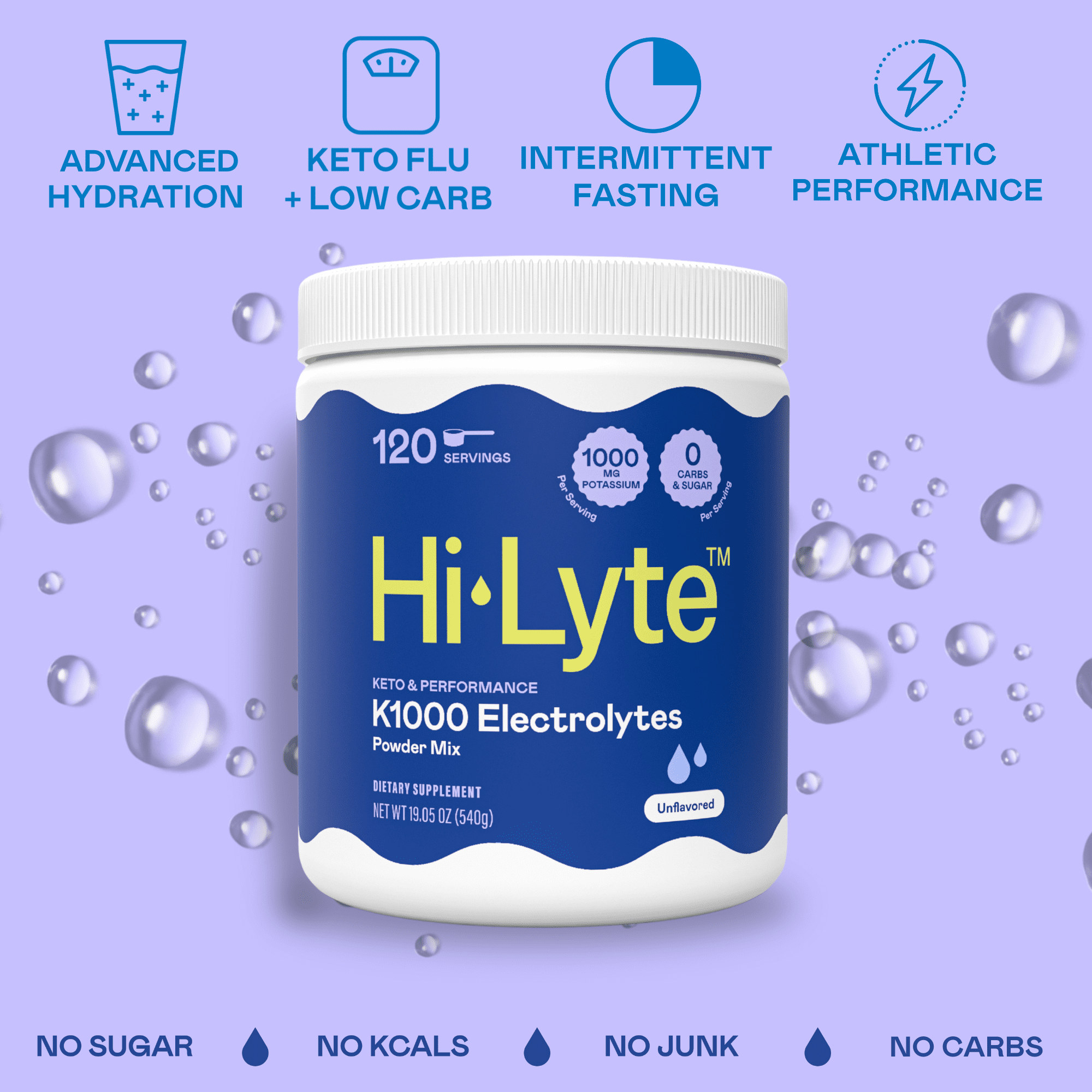 Hi-Lyte Keto K1000 Electrolyte Powder | Unflavored | Hydration Supplement Drink Mix | Boost Energy & Beat Leg Cramps | No Maltodextrin or Sugar | 120 Servings