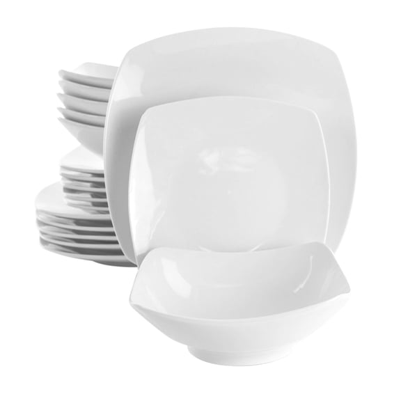 18 Piece Square Porcelain Dinnerware Set, White