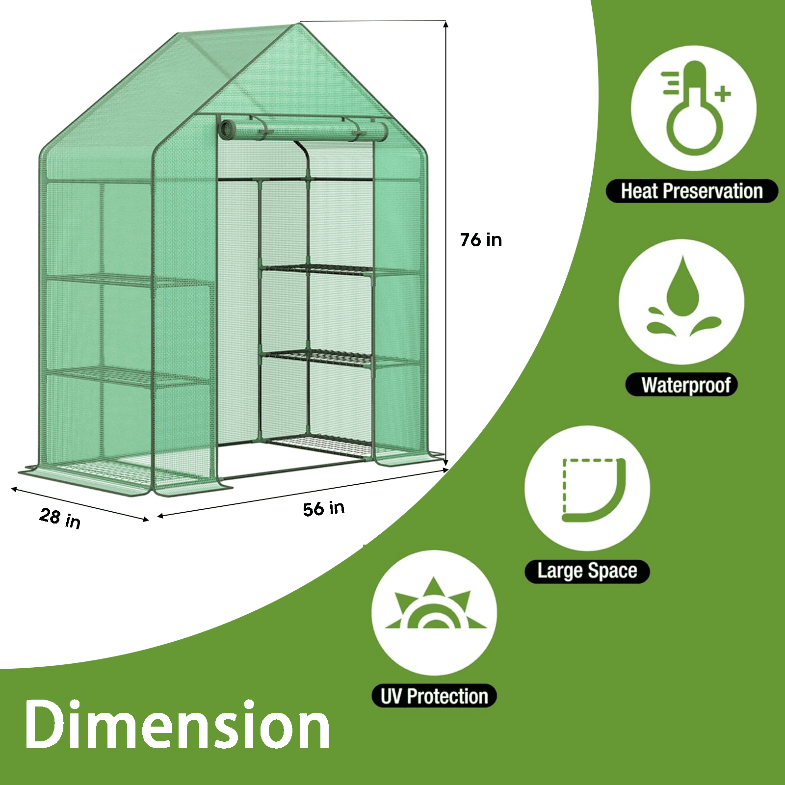 Grezone Small Greenhouse with Anchors and Ropes, 3 Tier 4 Wired Shelves Indoor and Outdoor Greenhouse for Garden/Patio/Backyard/Balcony, Green PE Cover Easy to Assemble