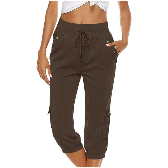 REALiKUN Capri Cargo Jogger Pants for Women Elastic Pant Casual Drawstrings Track Cuff Bottom