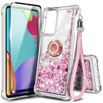 Nagebee Case for Samsung Galaxy A52 5G/A52 4G/A52s with Tempered Glass Screen Protector (Full Coverage), Sparkle Glitter Liquid Bling Diamond [Ring Holder & Wrist Strap] Girls Case (Rose Gold)