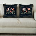 thumbnail image 3 of Set of 2 18x18in Throw Pillow Covers with Whimsical Floral Design in Pink Red and Orange on Dark Background - Perfect for Couch Bed Car, 3 of 8