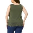 thumbnail image 3 of Camisetas sin mangas de talla grande GRACE & GRANDEUR para mujeres, blusas de encaje con cuello redondo y corte fluido 2X color verde militar, 3 of 6