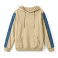 thumbnail image 6 of Women's Hoodie Long Sleeve Pullover Tops Drawstring Hooded Sweatshirt Denim Splicing Raglan Sleeve with Front Kangaroo Pocket Ribbed Cuffs Yellow 3XL, 6 of 7