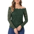thumbnail image 1 of INSPIRE CHIC Blusa de Encaje Floral Off Shoulder con Mangas Largas Transparentes L Verde, 1 of 6