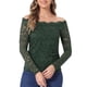 thumbnail image 1 of INSPIRAR CHIC Blusa de Encaje Floral para Mujeres con Mangas Largas Transparentes Off Shoulder XL Verde, 1 of 6