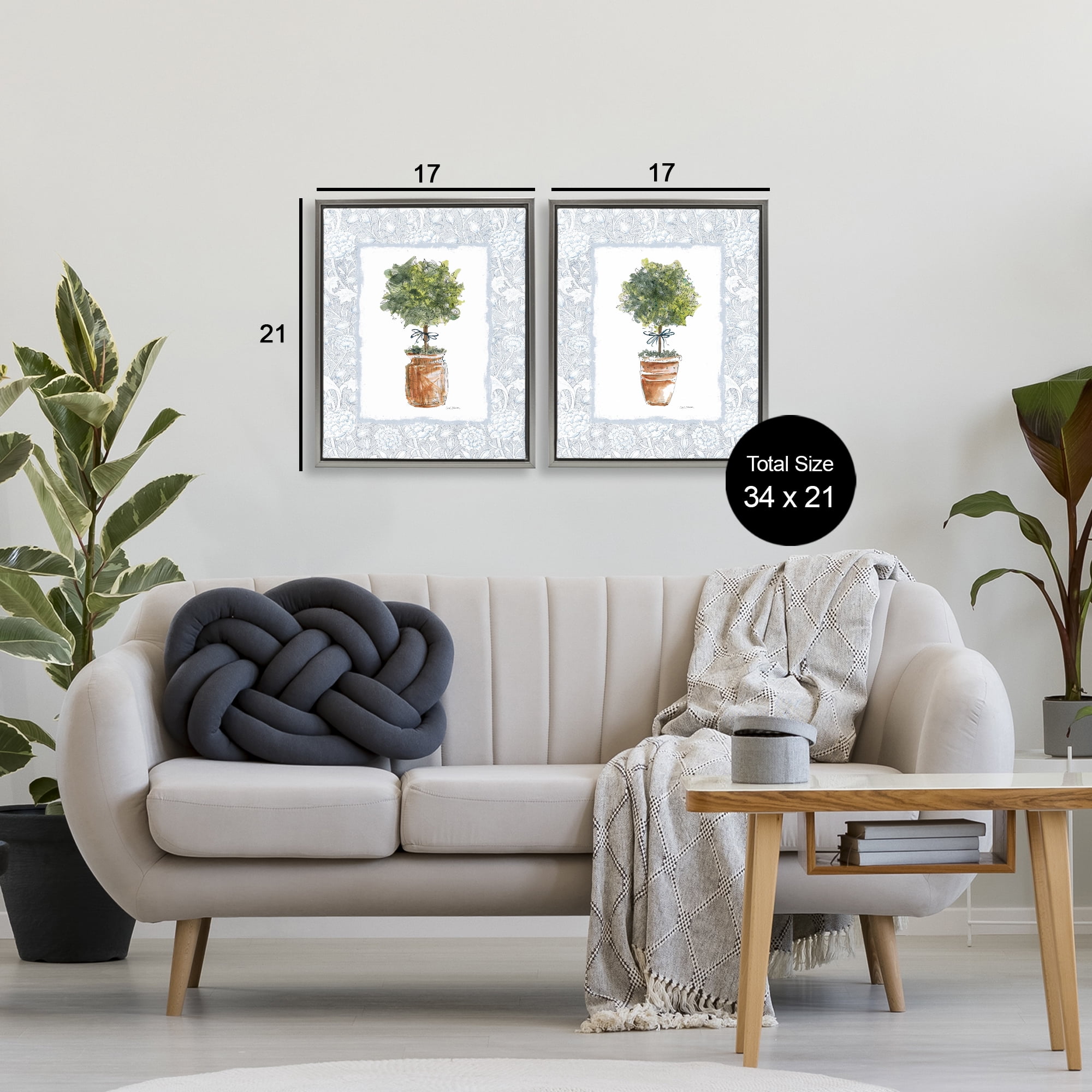 Stupell Industries Potted Topiary Plants 2 Piece Gray Framed Floater Canvas Set, design by Carol Robinson