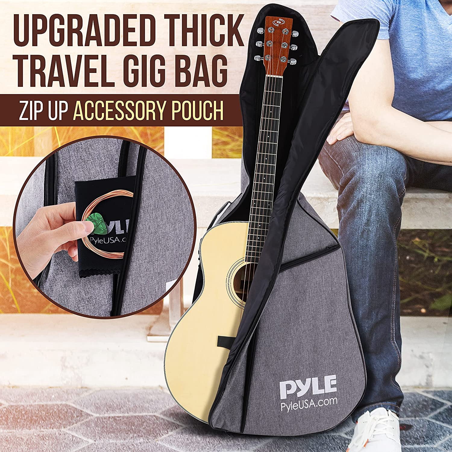 Pyle Premium Electric Acoustic Guitar w/Spruce Top and Mahogany Sides - Full Size Standard Dreadnought Cutaway Natural Matte Finish w/Full Starter Kit Gig Bag, 4-Band EQ, Rechargeable Clip Tuner