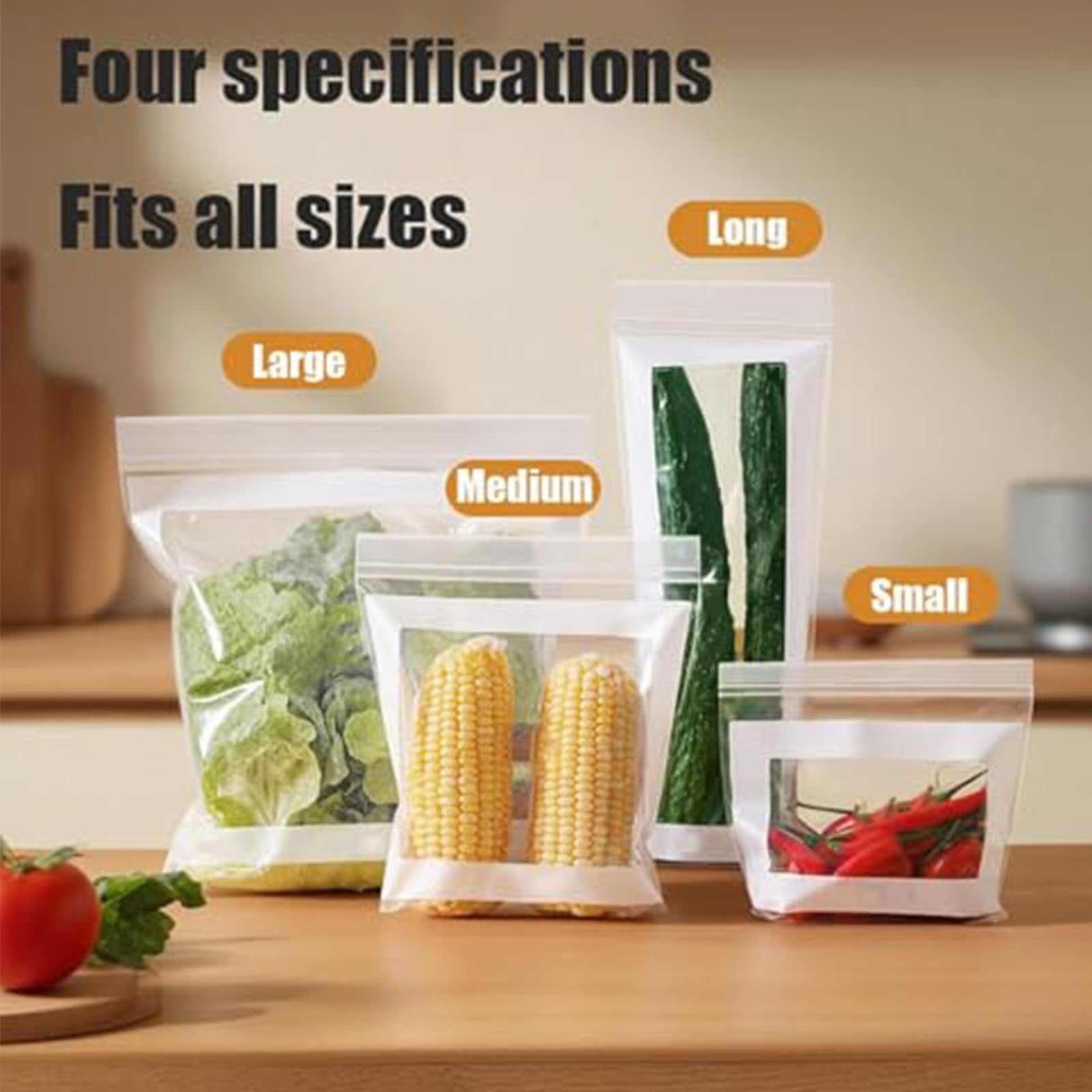 Food Grade Fresh-Keeping Bags, Plastic Produce Bags, Food Storage Bags, Double Seal Reusable Slider Freezer Bags Refrigerator Storage for Fruit Vegetable Kitchen(L*3Set)
