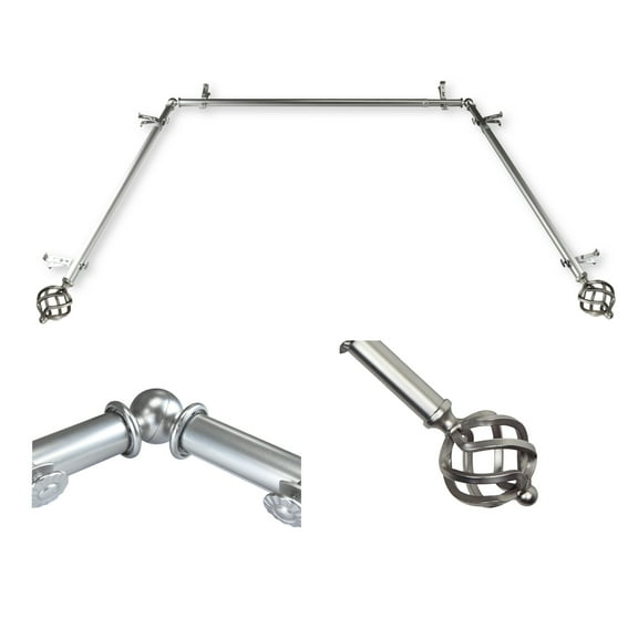 Domovina Curve 13/16" Bay Window Single Curtain Rod-Color:Satin Nickel