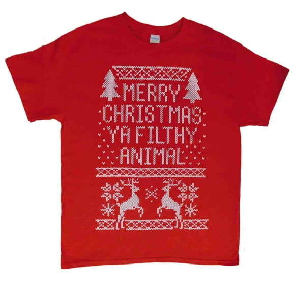 Mens Red Fair Isle Christmas Reindeer Holiday T-Shirt M