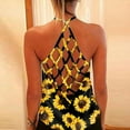 thumbnail image 2 of Workout Tank Tops Woman Criss Cross Straps Backless Sleeveless Sunflower Print Sexy Blouse Yellow Summer Vacation Outfits Clothes M, 2 of 6