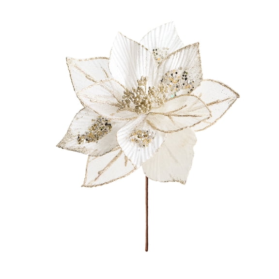 CuiLiyq Glitter Magnolia Flowers Designed for Holiday Decor, for Christmas Trees Wreaths Garlands Weddings and Parties (9.5" x 5.9")