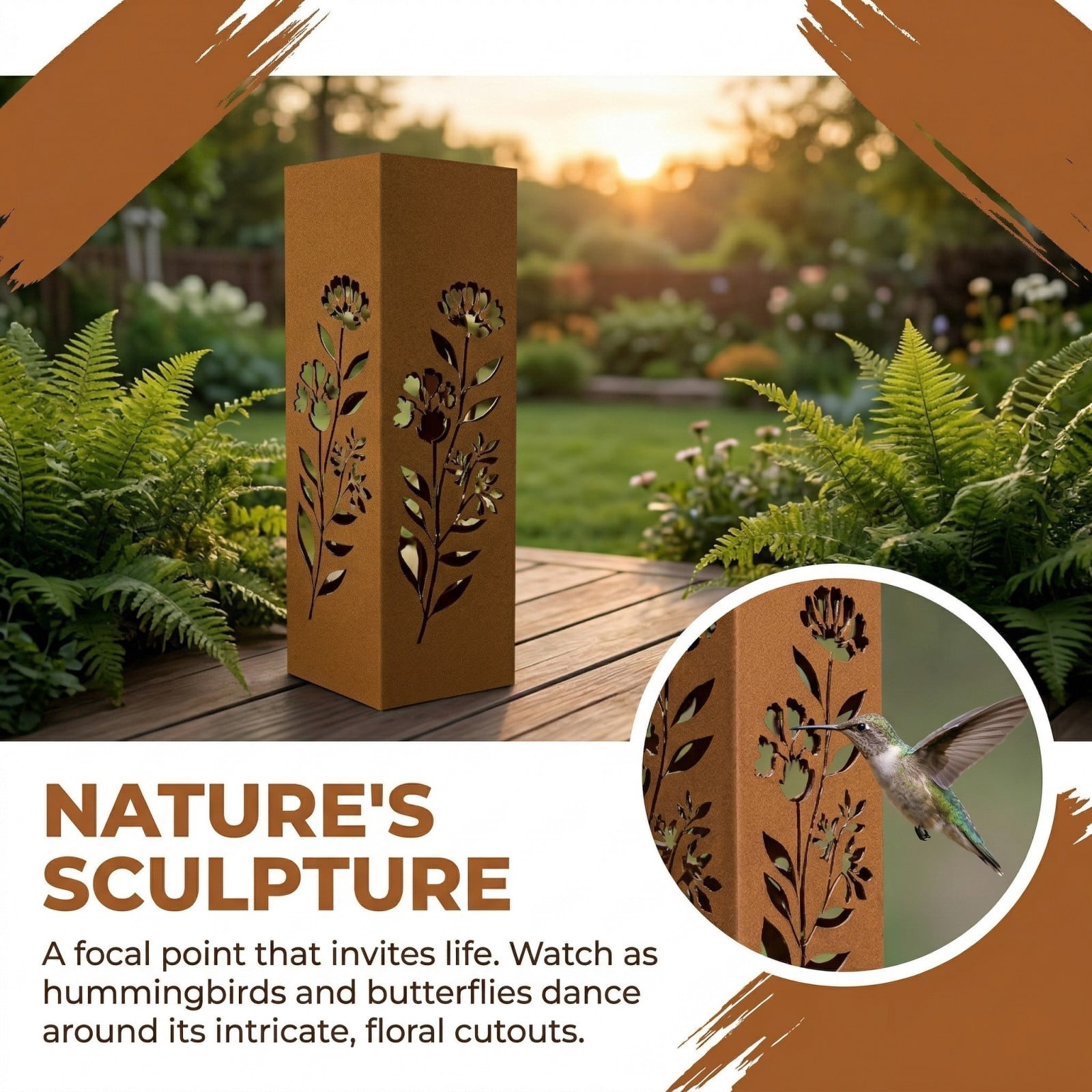 Rustic Garden Column Outdoor Metal Light Cover Sculpture Modern Statues Decor Natural Rustic Decor Weathered Steel Landscape Sculpture Outside Summer Art Walkway