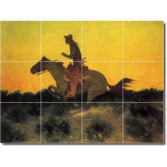 Ceramic Tile Mural-Frederic Remington Western Shower Tile Mural 19. 17" w x 12.75" h using (12) 4.25 x 4.25 ceramic tiles
