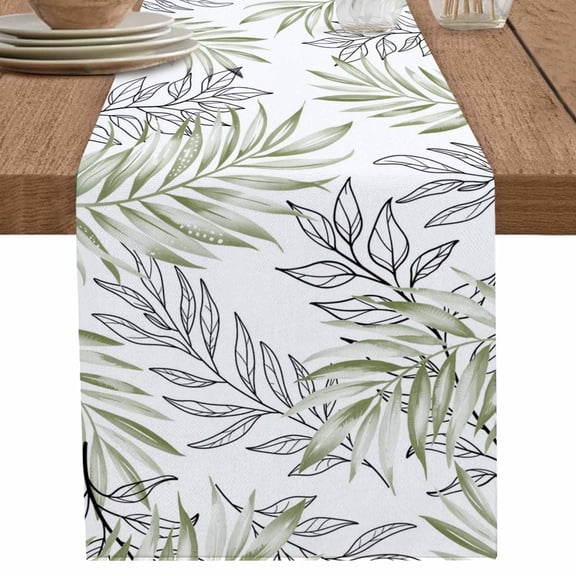 nqOlkjepod Sage Green Leaves Table Runner 72 Inches Long Farmhouse Dress Scarves, Abstract Modern Geometric Lines Simple Art Dining Tablerunner for Coffee Table/Kitchen Island/Party Décor, 13" x 72"