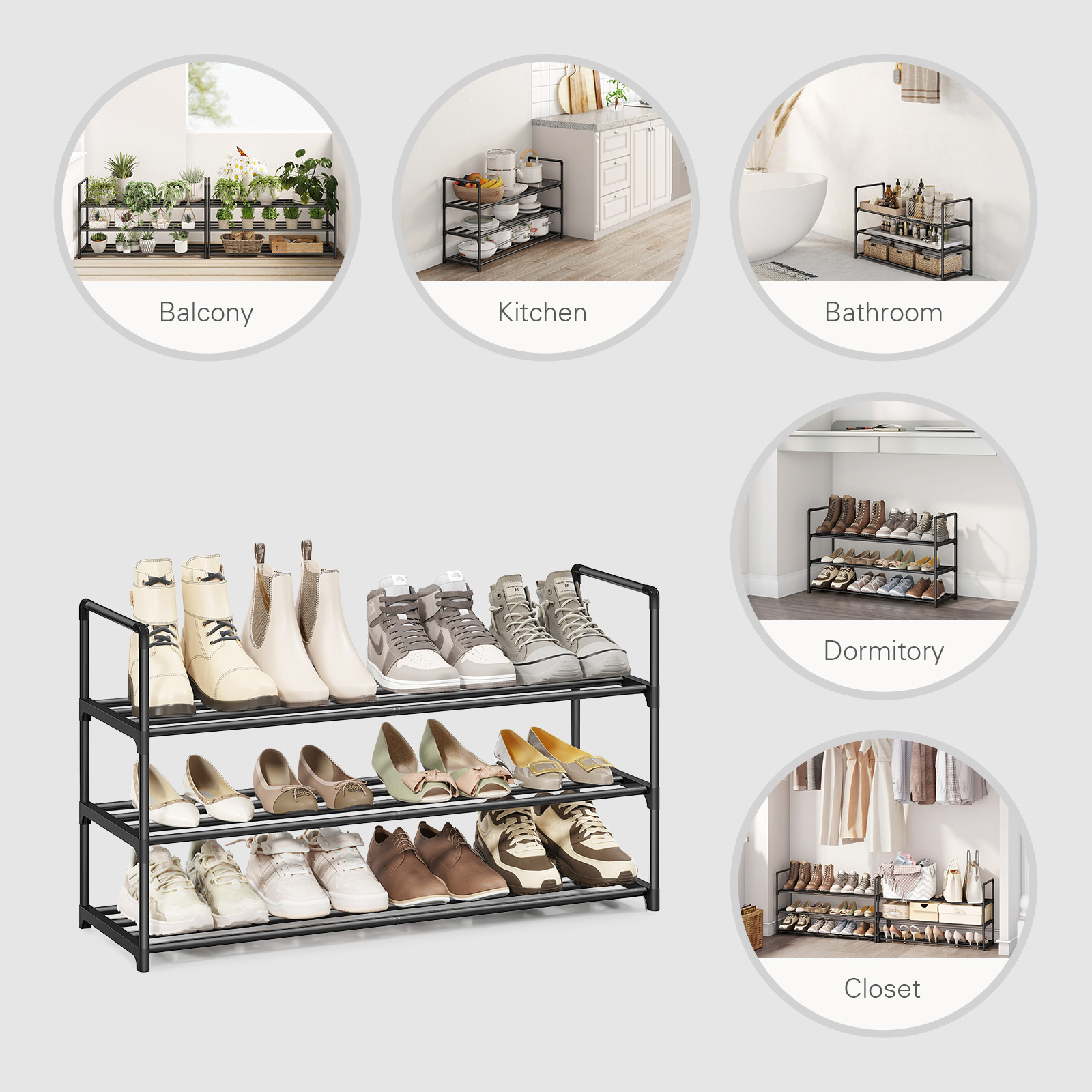 One Pix 3-Tier Metal Shoe Rack, Black photo 6