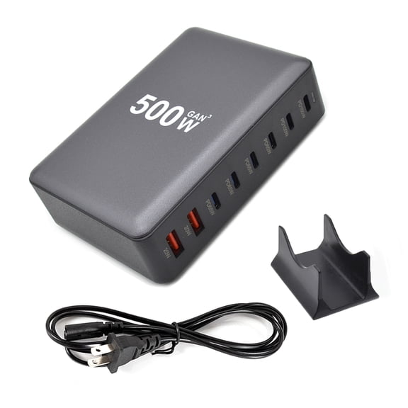 500W GaN 10-Port USB Type C Charging Station, 100W PD3.0   QC3.0 Fast Charger Hub for Laptop, Phone, Tablet, Smartwatch - Safe & Reliable