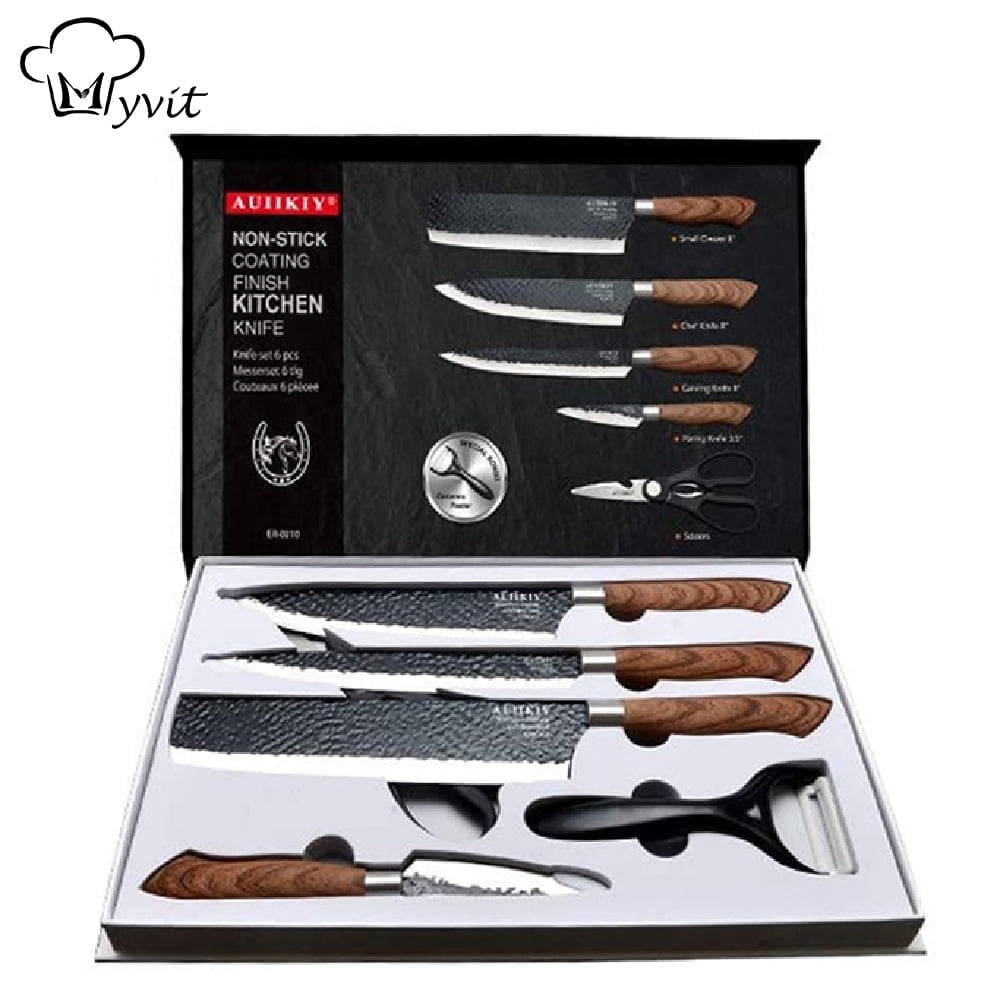 Myvit Chef Knife Set for Kitchen,Stainless Steel Nakiri Knife with Scissor and Peeler Gift Case