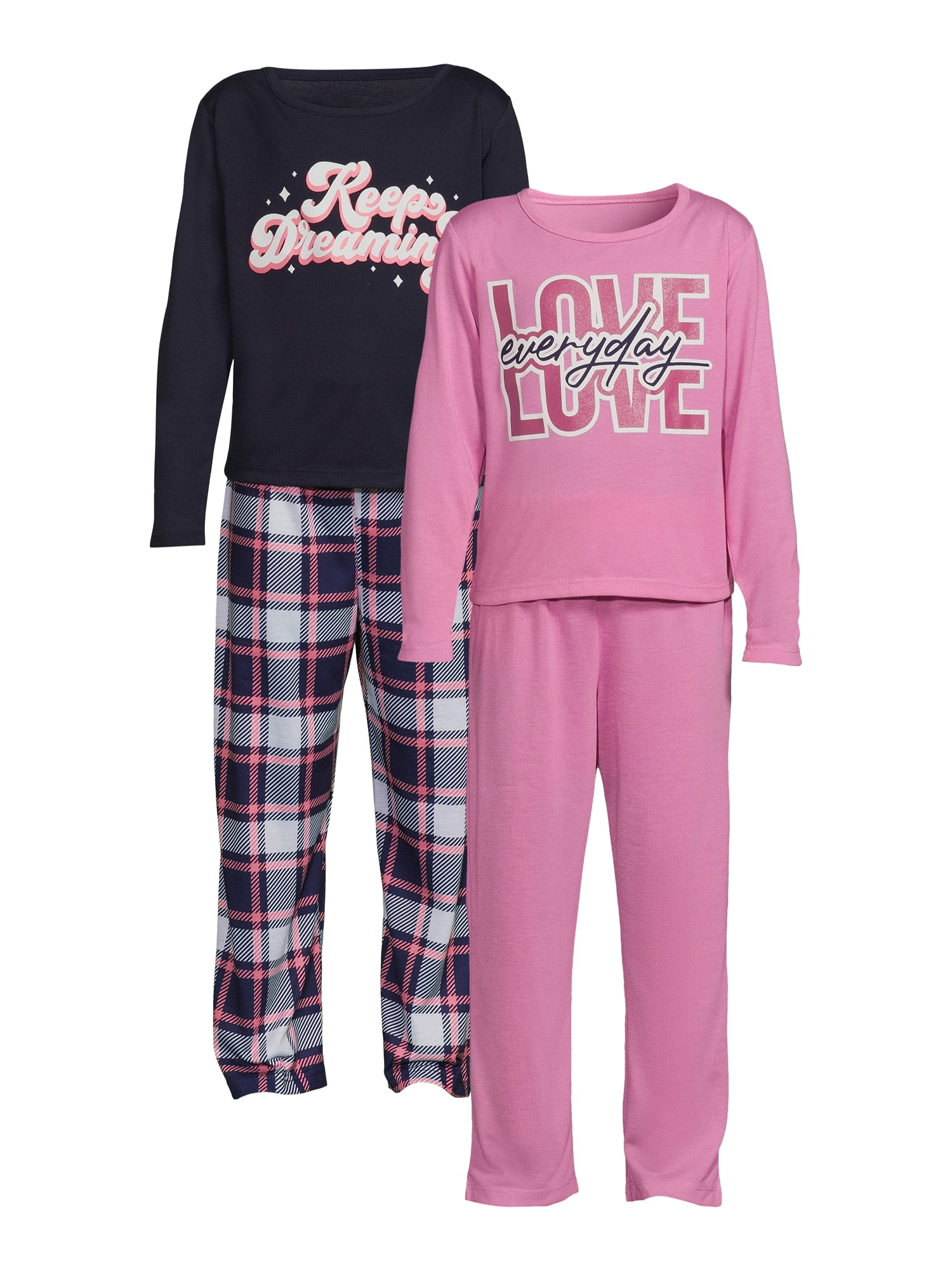 Isotoner Girls Long Sleeve Top and Pants Pajama Sleep Set, 4-Piece ...