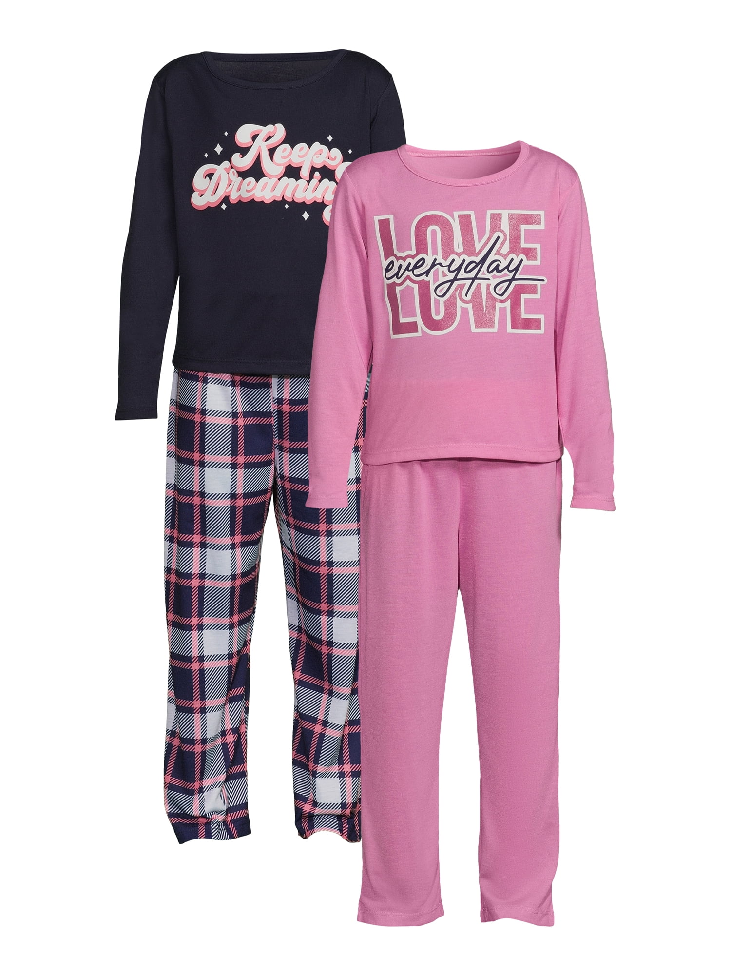 Isotoner Girls Long Sleeve Top and Pants Pajama Sleep Set, 4Piece